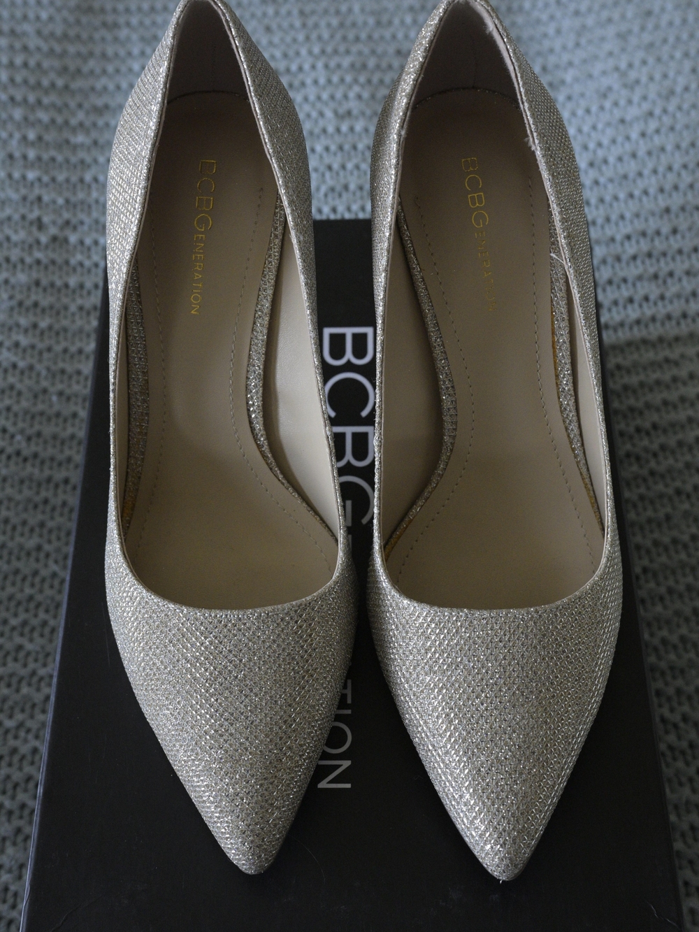 BCBGeneration Women's Shimmery Champagne Pointed Toe Pumps